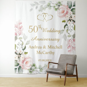 50th Wedding Anniversary Roses Hearts  Tapestry