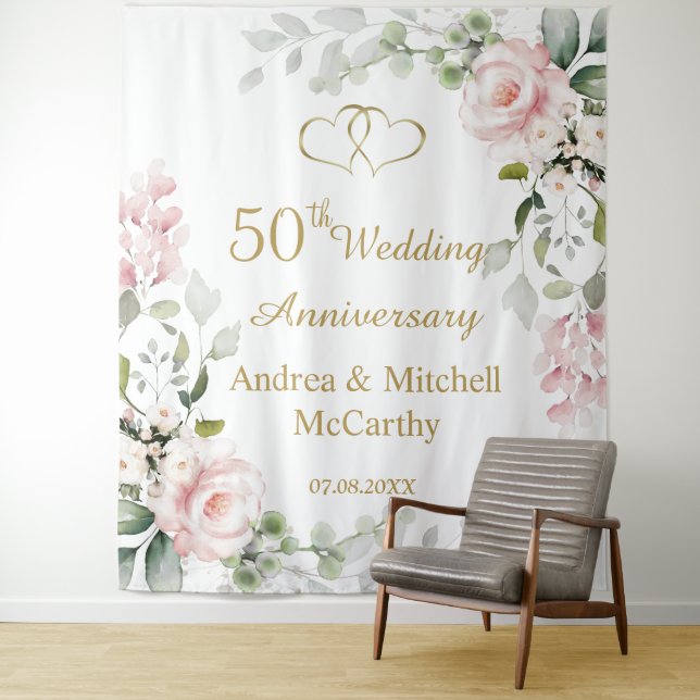 50th Wedding Anniversary Roses Hearts  Tapestry (In Situ)