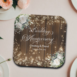 50th Wedding Anniversary Rustic String Lights  Paper Plate