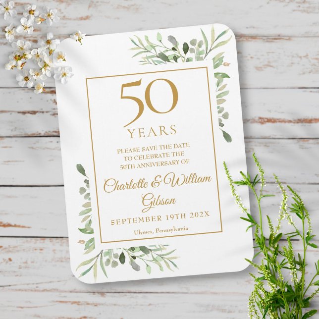 50th Wedding Anniversary Save the Date Greenery Magnet (Creator Uploaded)