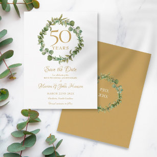 50th Wedding Anniversary Save the Date Greenery Postcard