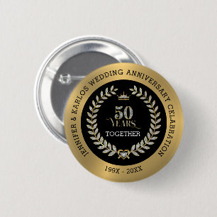 50th wedding Anniversary Sparkling Laurel Wreath 2 Inch Round Button