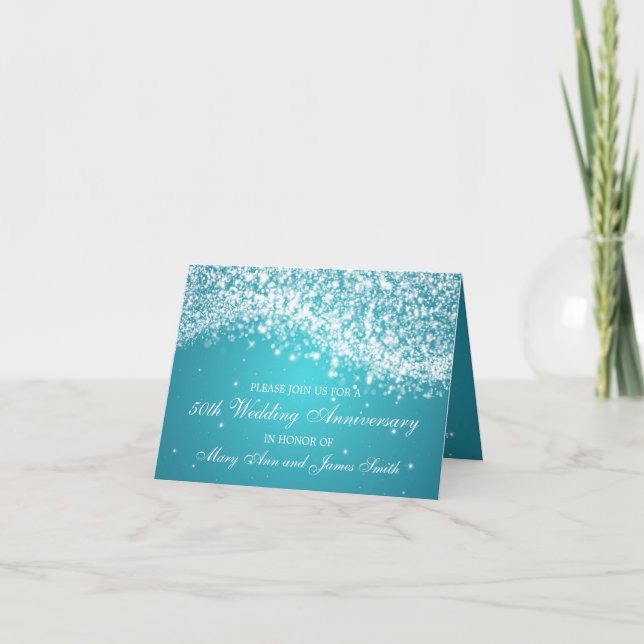 50th Wedding Anniversary Sparkling Wave Blue Invitation (Front)
