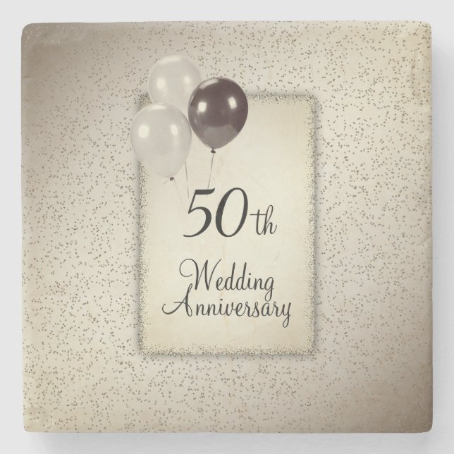 50th Wedding Anniversary  Stone Coaster (Front)