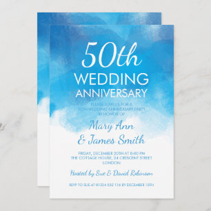 50th Wedding Anniversary Summer Blue Watercolor Invitation