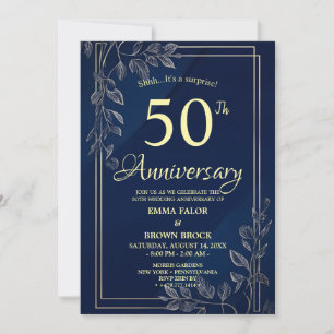 50th Wedding Anniversary Surprise Invitation Navy