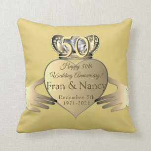 50th Wedding Anniversary Text Claddaugh  Throw Pillow