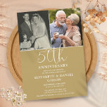 50th Wedding Anniversary Then And Now 2 Photo Invitation<br><div class="desc">An elegant 50th wedding anniversary invitation,  featuring 2 special photos and stylish typography on a gold background. Designed by Thisisnotme©</div>