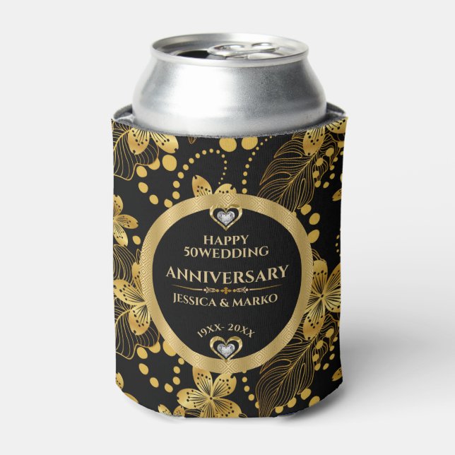 50th Wedding Anniversary Tropical leaves Can Cooler (Can Front)