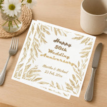 50th Wedding Anniversary Typography Gold Foliage 