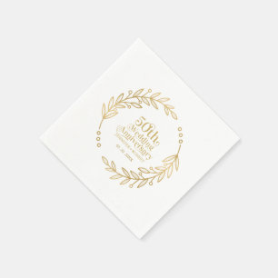 50th Wedding Anniversary Typography  Gold Wreath Napkin