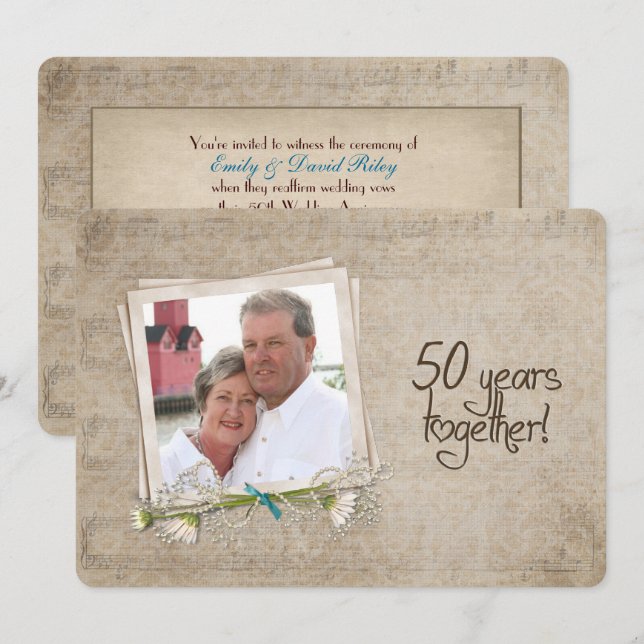 50th Wedding Anniversary Vow Renewal Invitation (Front/Back)