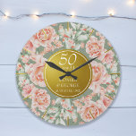 50th Wedding Anniversary Watercolor Floral Gold Large Clock<br><div class="desc">50th Wedding Anniversary Watercolor Floral Gold Design. Personalize with your names,  and date.</div>