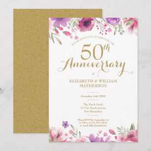 50th Wedding Anniversary Watercolor Floral Invitation
