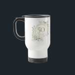 50th Wedding Anniversary Watercolor Leaves  Travel Mug<br><div class="desc">Featuring delicate soft watercolor leaves,  this chic botanical 50th wedding anniversary design can be personalised with your special fiftieth-anniversary information in elegant gold text. Designed by Thisisnotme©</div>