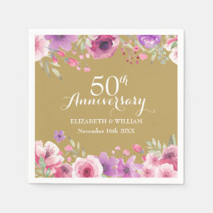 50th Wedding Anniversary Watercolour Roses Napkin