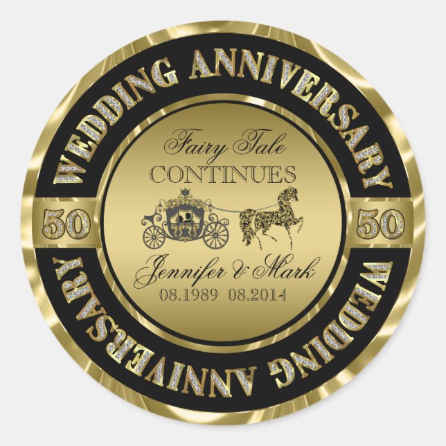 50th Wedding Anniversary-Wedding Horse & Carriage Classic Round Sticker (Front)