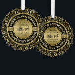 50th Wedding Anniversary-Wedding Horse & Carriage Ornament Card<br><div class="desc">Glamourous,  elegant 50th wedding anniversary commemorative plate. Black and gold with diamond accents. Wedding horse and carriage and black and gold. Customizable text. The fairy tale continues.</div>