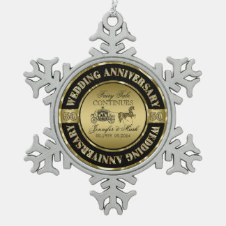 50th Wedding Anniversary-Wedding Horse & Carriage Snowflake Pewter Christmas Ornament