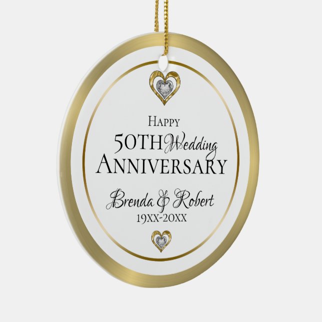 50th Wedding Anniversary White and gold Ceramic Ornament (Right)