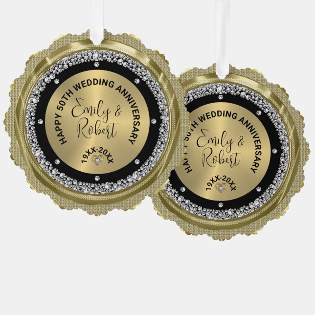50th wedding Anniversary white diamonds & gold Ornament Card (Front/Back)