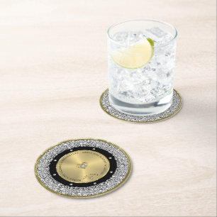 50th wedding Anniversary white diamonds & gold Round Paper Coaster