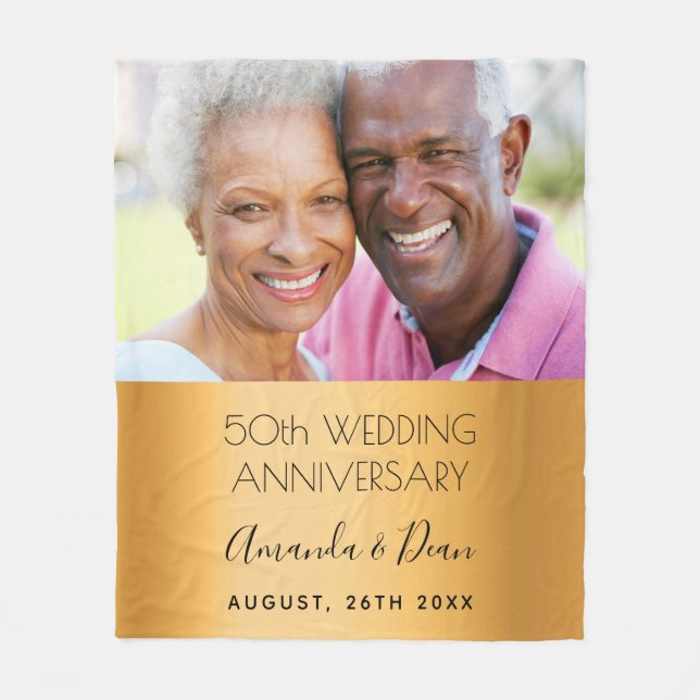 50th wedding gold anniversary custom photo fleece blanket (Front)