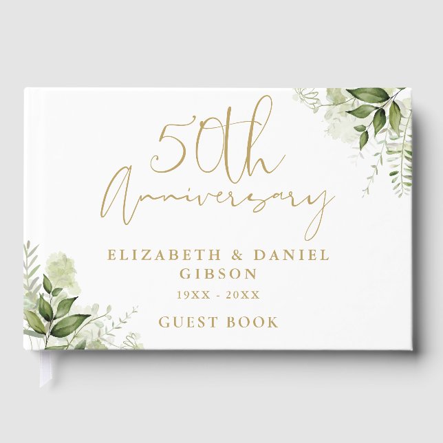 50th Wedding Golden Anniversary Floral Greenery Guest Book
