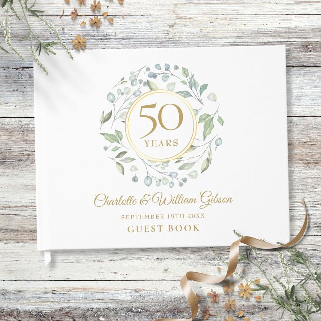 50th Wedding Golden Anniversary Greenery Garland Guest Book (50th Wedding Golden Anniversary Greenery Garland Guest Book)