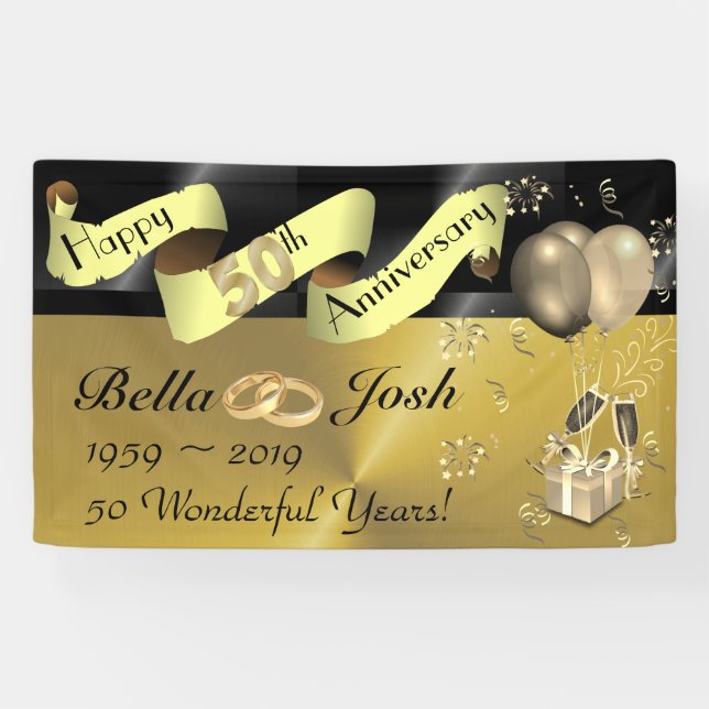 50th Wedding Happy Anniversary Banner (Horizontal)
