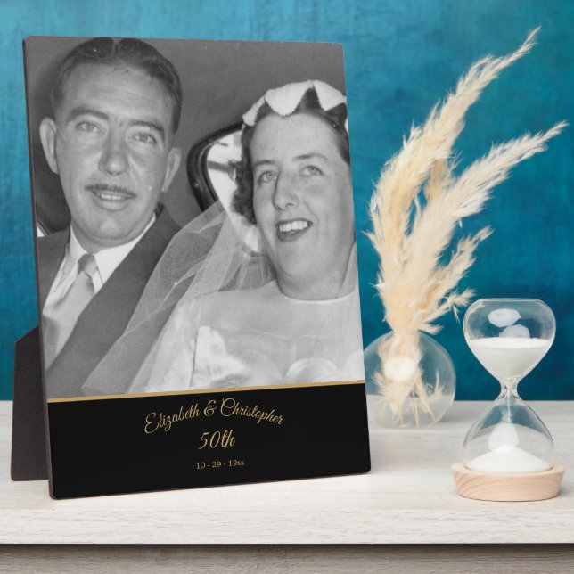 50th Wedding Photo  Anniversary Black Gold Elegant Plaque (Side)