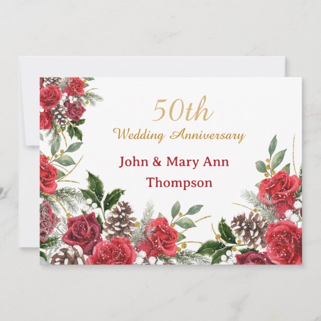 50th Winter Wedding Anniversary Roses Invitation (Front)