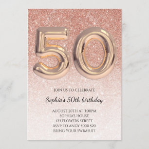 50th Women Birthday Rose Gold Glitter Elegant Invitation