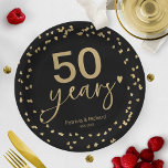 50th Years Wedding Anniversary Black And Gold Paper Plate<br><div class="desc">Celebrate your wedding vow renewal in style with our elegant calligraphy paper plate. They can be personalized with your details and customized to any colour.</div>
