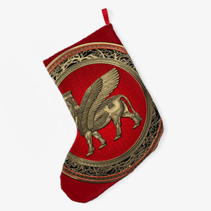 [510] Assyrian Winged Bull - Gold Lamassu Large Christmas Stocking