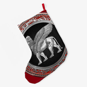 [510] Assyrian Winged Lion - Silver Lamassu Large Christmas Stocking