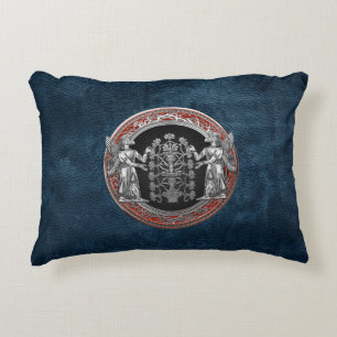 [510] Two Silver Ninurtas with Tree of Life Accent Pillow
