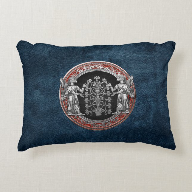 [510] Two Silver Ninurtas with Tree of Life Accent Pillow (Front)