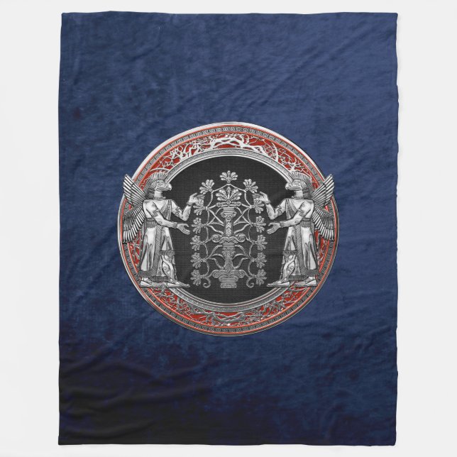 [510] Two Silver Ninurtas with Tree of Life Fleece Blanket (Front)
