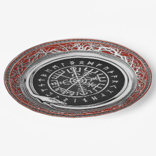 [510] Vegvisir - Viking Silver Magic Runic Compass Paper Plate