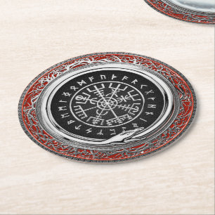 [510] Vegvisir - Viking Silver Magic Runic Compass Round Paper Coaster