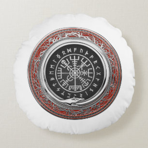 [510] Vegvisir - Viking Silver Magic Runic Compass Round Pillow