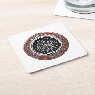 [510] Vegvisir - Viking Silver Magic Runic Compass Square Paper Coaster