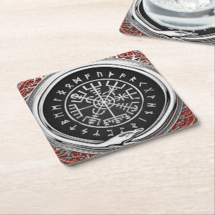 [510] Vegvisir - Viking Silver Magic Runic Compass Square Paper Coaster