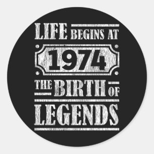 51 Year Old 1974 Birth Of Legend 51st Birthday Classic Round Sticker