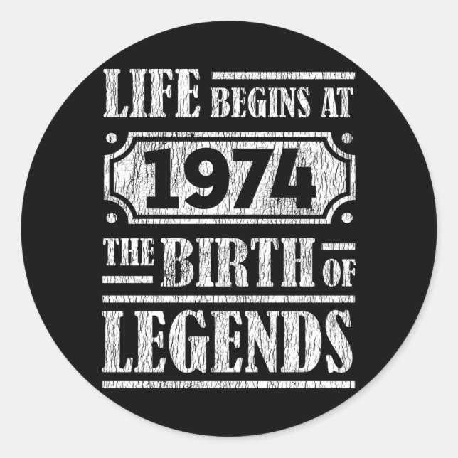 51 Year Old 1974 Birth Of Legend 51st Birthday Classic Round Sticker (Front)