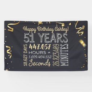 51 Years - Elegant Black & Gold - 51st Birthday Banner