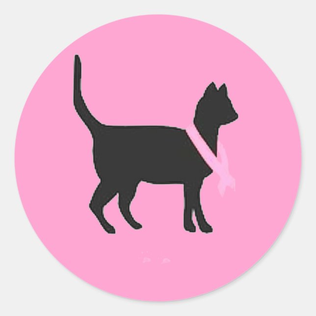 51b88 black cat pink ribbon breast cancer causes classic round sticker (Front)