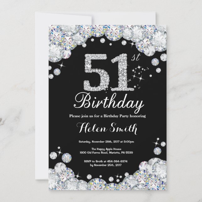 51e anniversaire Invitation Chalkboard Silver Diam (Devant)