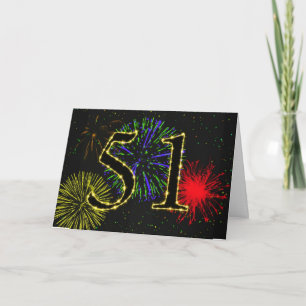 51e carte d'anniversaire avec feux d'artifice